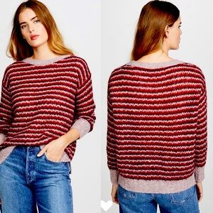 Theory woman’s alpaca wool stripe red/ pink pull over lightweight sweater size M
